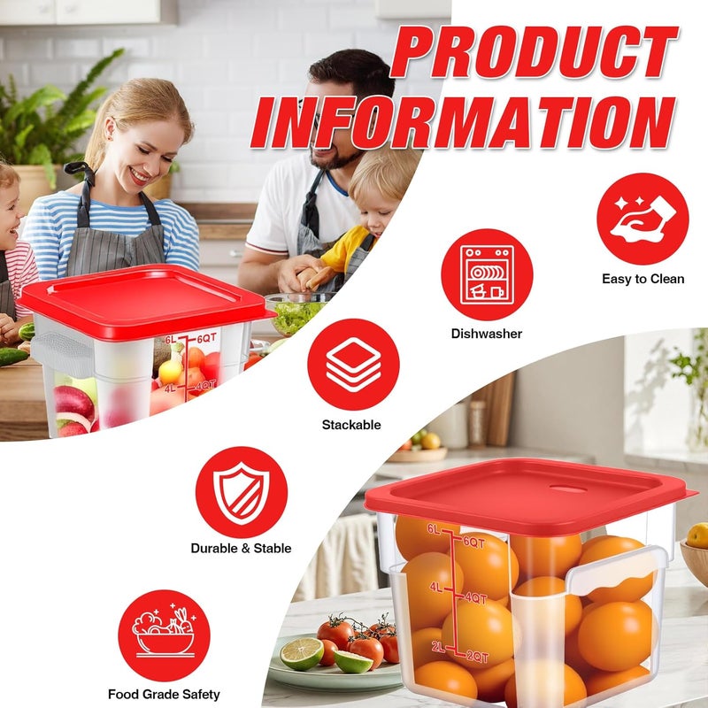 WELKOR 2 Pack Square Food Storage Container With Lid,2-12 Quart Commercial Storage Box With Scale & Handle,Cake Making,Dough Marinating Meat,Kitchen Supplies (6 Quart) - Image 3